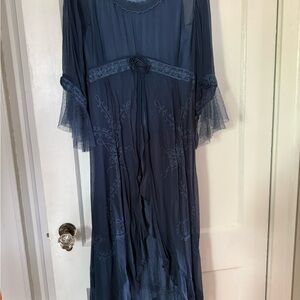 Bridgerton Inspired Elegant Blue Embroidered Dress